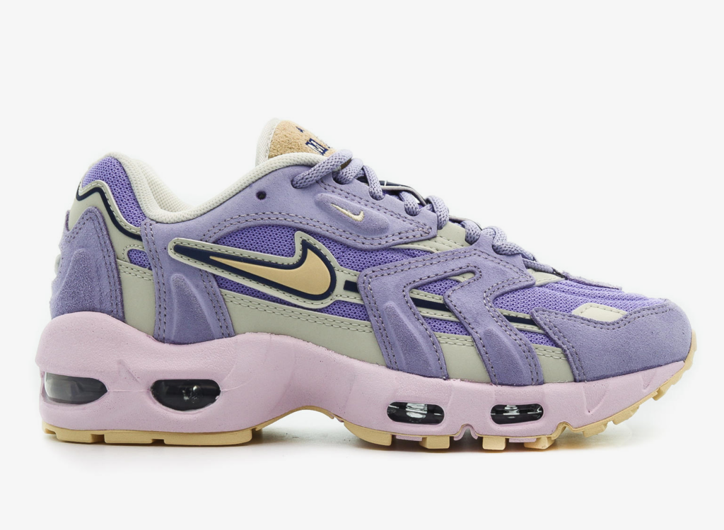 Nike Air Max 96 Created in 1996 at the hands of famed designer Sergio Lozano, this sporty silhouette is back in its original form. Originally designed for sport over style—with Air Max cushioning in the heel and forefoot, these Air Max 96 II sneakers arrive with a speedy mesh upper enhanced by leather overlays finished with Purple Dawn, Purple Pulse pastels and a Lemon Drop accent. Celebrate this classic's jubilee while adding another icon to your Air Max rotation.