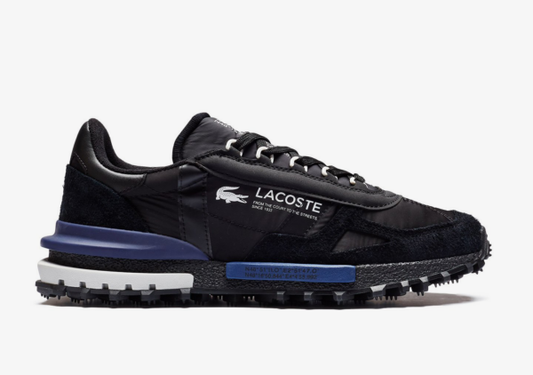 The Elite Active: inspired by the past, made for the present. A design inspired by 1970’s running styles, with retro details including the mix of nylon and suede, reworked using modern construction techniques and packed with bold Lacoste accents. Destructured nylon and textured suede upper TPU-reinforced heel for optimal support Lacing loops Rubber outsole with picots for maximum grip Printed branding on center panel, tongue and midsole