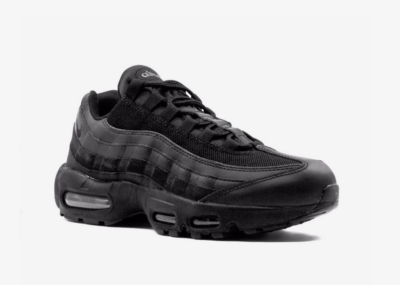 Nike Air Max 95 Essential "Triple Black" sneakers The Nike Air Max 95 Essential is inspired by the human body. The midsole represents the spine, graduated panels are the muscles, the lace loops are the shoe's ribs and the mesh on the upper is the skin. Highlights  black  leather  signature Swoosh logo detail  round toe  front lace-up fastening  logo patch at the tongue  branded insole  rubber sole with Max Air cushioning  These styles are supplied by a premium sneaker marketplace. Stocking only the most sought-after footwear, they source and curate some of the most hard to find sneakers from around the world.